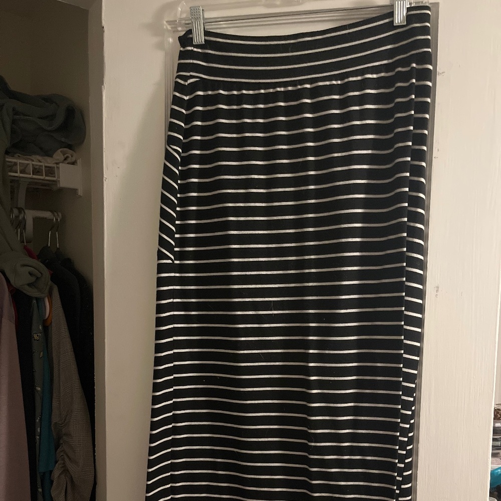 Black and white striped long skirt